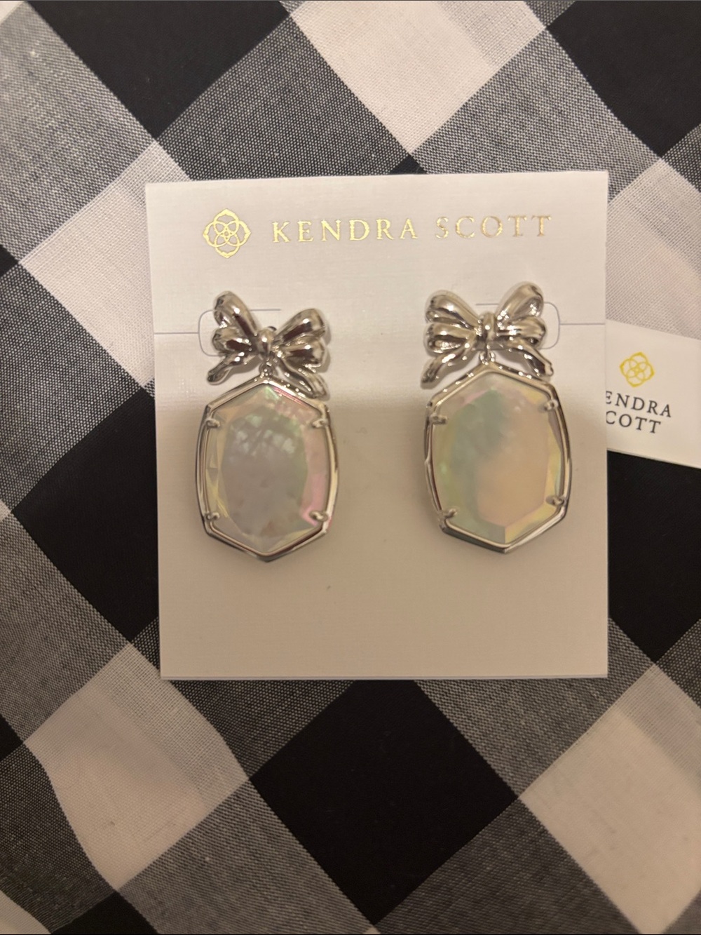 Kendra Scott Silver Bow Iridescent Opal Drop Earrings